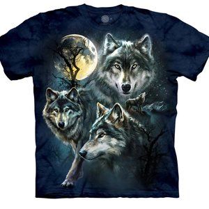 The Mountain Wolf Family Howling Moon Wolves Collage Blue T-Shirt Adult S-3X